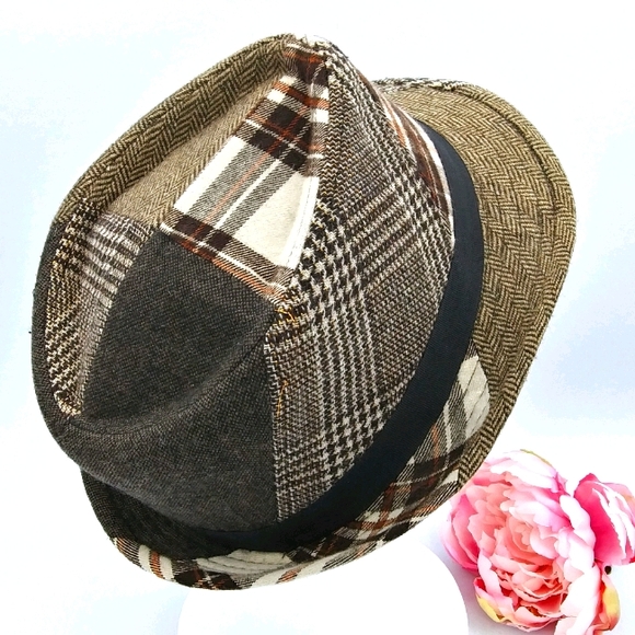 Icing Accessories - ICING Patchwork Plaid & Herringbone Fedora Hat